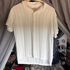 Denim & Flower Cream Top with Peach Stripes